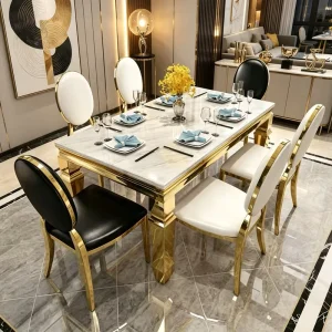 Modern Apartment Dining Set for Restaurant Furniture Commercial Use Durable Stainless Steel Table and Chairs