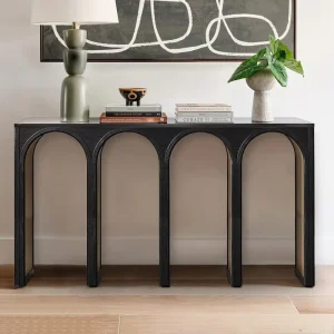 Modern Arch Console Table Black Wood Bronze Interior Roman Aqueduct Design Entryway Hotel OEM Custom