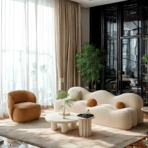 Modern Artificial Leather Cream Style Sponge Filled Sofa Bed Set for Beauty Salon Apartment Villa Park Use