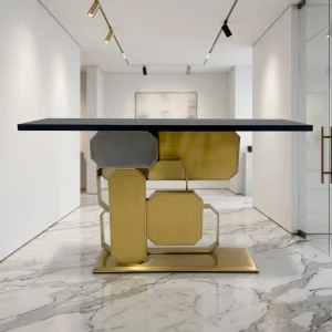 Modern Artificial Stone Mosaic Console Table with Stainless Steel Top for Living Room & Hotel Entryway