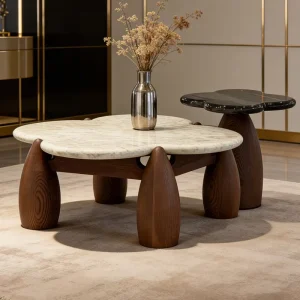 Modern Artistic Marble Coffee Table Cloud Shape Solid Wood Table Small Space Furniture Minimalist Coffee Table