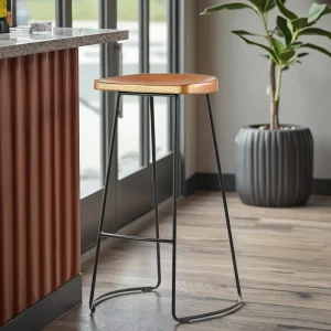 Modern Ash Solid Wood High Bar Stool Chair with Metal Stylish Furniture for Home or Commercial Use