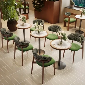 Modern Asian Commercial Hotel Restaurant Table Chair Set Solid Wood Top Metal Frame Easy Clean Wall Mounted Sofas Booths
