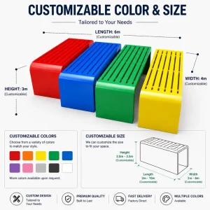 Modern Backless Galvanized Steel Slat Bench Colorful Powder Coated Outdoor Patio Dining Hotel Water Resistant Durable Long Bench