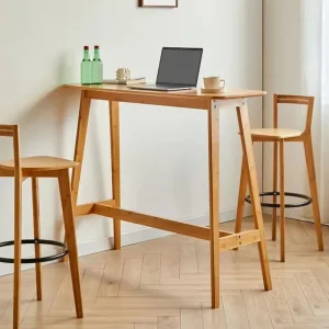 Modern Bamboo Bar Set with Footrest Stools Bar Table and Chair Set