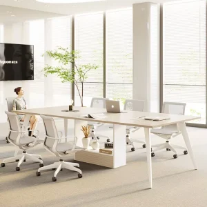Modern Bamboo Conference Table with Removable Cable Box Office Meeting Table and Chair Combination