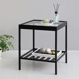 Modern Bamboo Side Table With Glass Top Multi functional