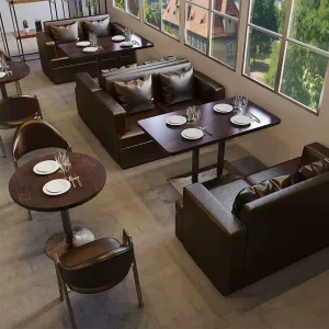 Modern Bar Booth Sofa Table with Metal Frame Restaurant and Party Bar Furniture Wood Panel Style