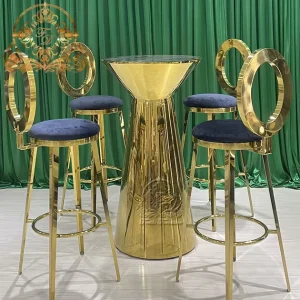 Modern Bar Set Gold Stainless Steel Cocktail Gold Bar Table