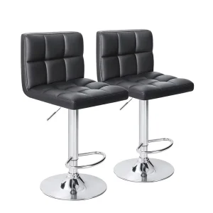 Modern Bar Stool Adjustable Swivel Pu Leather Square Island Black Bar Stools for Kitchen