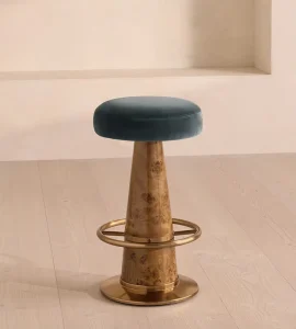 Modern Bar Stool Chair with Fabric and Wooden Stainless Steel Base High Counter Chair for Kitchen Hotel