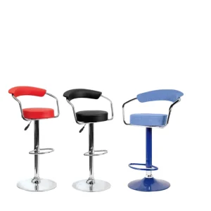 Modern Bar Stool Circular Seat Curved Backrest Armrest Frame Pneumatic Height Adjustable Plated Footrest 360 Swivel for Pub