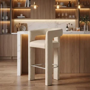 Modern Bar Stool Curved Open Back Counter Height Chair Minimalist Velvet Bar Chair for Kitchen Home Bar