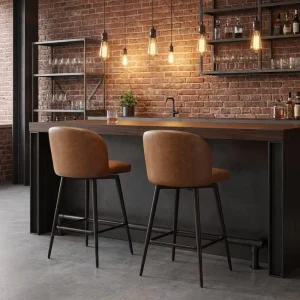 Modern Bar Stool Square Footrest Contoured Backrest Tapered Legs Square Footrest Fixed Height Design for Kitchen Pub Counter