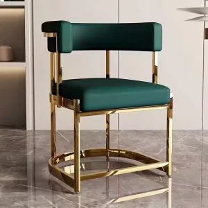 Modern Bar Stool with Gold Metal Frame and Gray Leather Upholstery Comfortable Stylish for Bar Pub