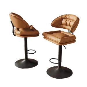 Modern Bar Stool with Rotating Seat and Adjustable Height for Dining and Office Use Durable Iron Frame