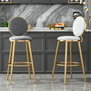 Modern Bar Stools Counter Height Bar Stools With Metal Footrest and Velvet Cushion Seat for Kitchen Island Living Room