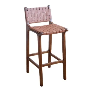 Modern Bar height Stool Solid White Wax Wood Frame Saddle leather Backrest Hotel Living Room Dining Use Kitchen Island Seating
