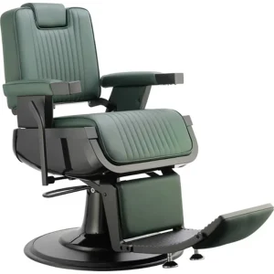 Modern Barber Chair Reclining Green Leather Hairdressing Chair with Massage Feature for Salon