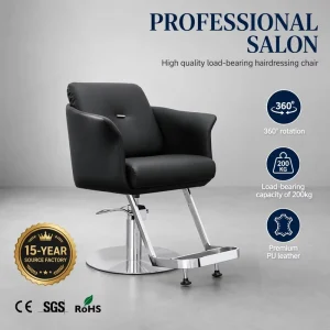 Modern Barber Chair Salon Styling Chair 360 Degree Rotation Height Adjustable Reinforced Stainless Steel Base