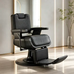 Modern Barbershop Furniture Full Black Hairdressing Styling Shaving Chair Luxury Heavy Duty Adjustable Rotation Barber Chair