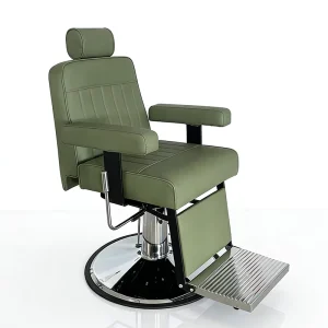 Modern Barbershop Furniture Silver Frame Hairdressing Shaving Chair Luxury Heavy Duty Reclining Green Salon Chair