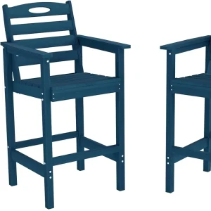 Modern Barstools & Tall Adirondack Chairs Set of 2 Bar Height Outdoor Chairs HDPE Oversize All Weather Eco Friendly Navy Blue