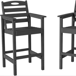 Modern Barstools & Tall Adirondack Chairs Set of 2 Bar Height Outdoor Commercial Chairs HDPE Oversize All Weather Grey