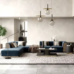 Modern Bauhaus Metal Frame L Shape 4 Seat Sofa Set Upholstered