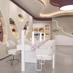 Modern Beauty Salon Furniture Full White Double Seater Salon Manicure Table Luxury Nail Table with Chair Set