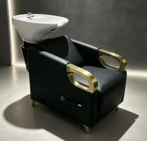 Modern Beauty Salon Half-Lying Sink Hair Washing Chair with Ceramic Basin and Durable PU Leather