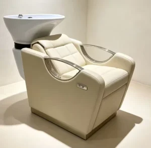 Modern Beauty Salon Half Lying Sink Hair Washing Chair with Ceramic Basin and Durable Pu Leather