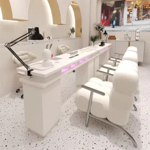 Modern Beauty Shop Furniture Single Double Manicure Table Wooden Nail Table With Nail Lamp