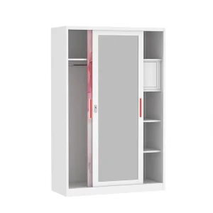 Modern Bedroom Metal Wardrobe with Sliding Glass Doors Extendable 4 Tier Storage Freestanding Clothes Cabinet