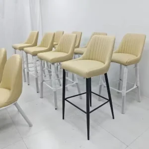 Modern Beige Bar Stools Luxury Leather Metal Frame Bar Stools for New Hotel