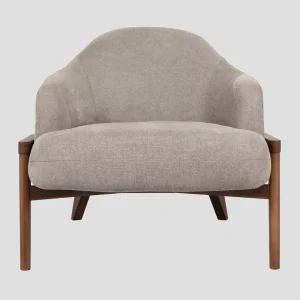 Modern Beige Fabric Lounge Chair Upholstered Accent Armchair Solid Wood Leisure Chair for Hotel Cafe Restaurant Furniture