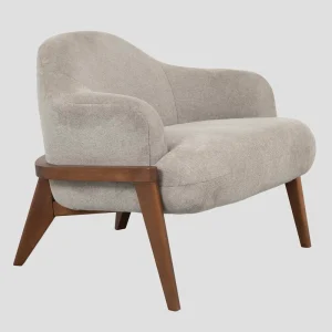 Modern Beige Fabric Lounge Chair Upholstered Accent Armchair Solid Wood Leisure Chair for Hotel Cafe Restaurant Furniture