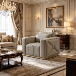 Modern Beige Leather Sofa with Decorative Pillows Luxury Living Room Furniture Stylish Single Chair Couch