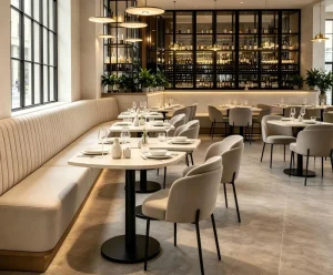 Modern Beige Wall Banquette Booth Set Dining Restaurant Table and Chair Set Minimalist Commercial Restaurant Furniture Custom