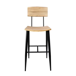 Modern Bent Plywood Bar Stool with Black Metal Legs and Footrest for Restaurant Cafe Hotel Commercial Furniture