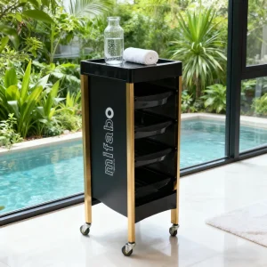 Modern Black Aluminum Metal 5 Drawer 4 Wheel Salon Beauty Tool Trolley Rolling Cart Storage Cabinet