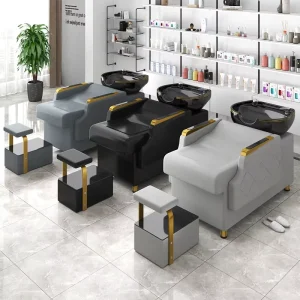 Modern Black Hair Washing Shampoo Chair with Massage Bed and Bowl for Salon Barber Use