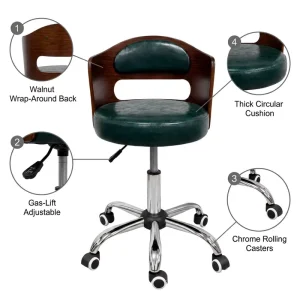 Modern Black Leather Bar Chair Metal Base Channel Stitched Adjustable Gas Lift Swivel Counter Stool with 6.5cm Thick Cushion