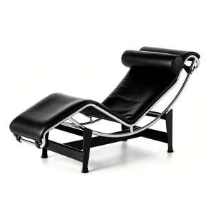 Modern Black Leather Chaise Lounge Metal Frame Headrest Sleeper Chair for Living Room Home Office Hotel Lobby VIP Waiting Areas