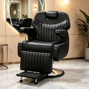 Modern Black Luxury Barber Chair Hydraulic Reclining Heavy Duty Professional Hair Salon Retro Styling Chair