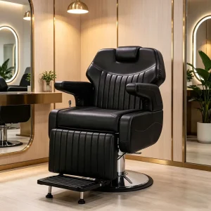 Modern Black Luxury Stainless Steel Barber Chair Hydraulic Reclining Heavy Duty Professional Hair Salon Styling Barber Shop
