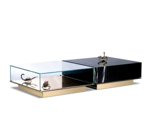 Modern Black Marble and Tempered Glass Coffee Table Set Living Room Furniture