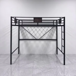 Modern Black Metal Loft Bed Frame Dormitory Furniture Heavy Duty Steel Bunk Bed for Student Apartment Hostel Bedroom Use
