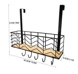 Modern Black Metal Over Door Hanger Multifunction Coat Rack With 5 Hooks Home Organizing Magazine and Basket Storage