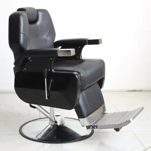 Modern Black PU Hydraulic Barber Chair Reclining Salon Hair Styling Chair with Metal Footrest